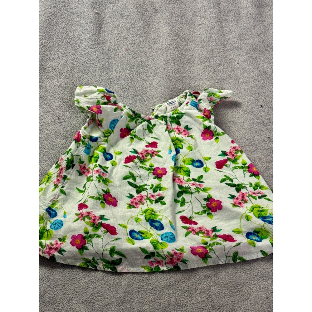 Old‎ Navy Baby Girl Floral Flutter Sleeve Top White Pink Blue 0-3 Months